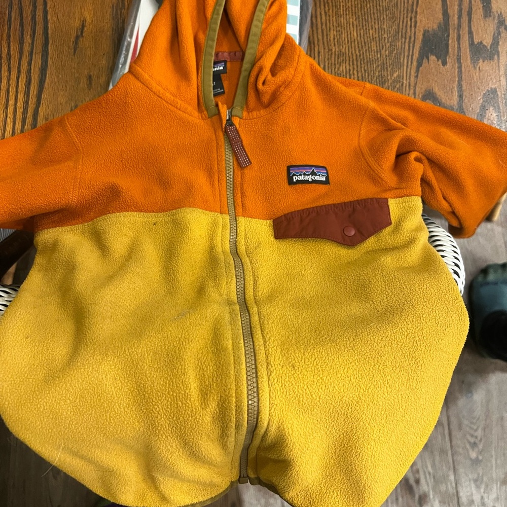 Patagonia Micro D Two-Tone Fleece Jacket in Orange and Yellow